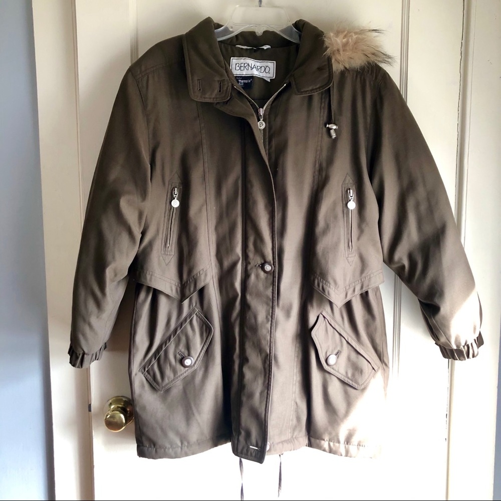 Bernardo Brown Fox Fur Hood Thermolite Jacket